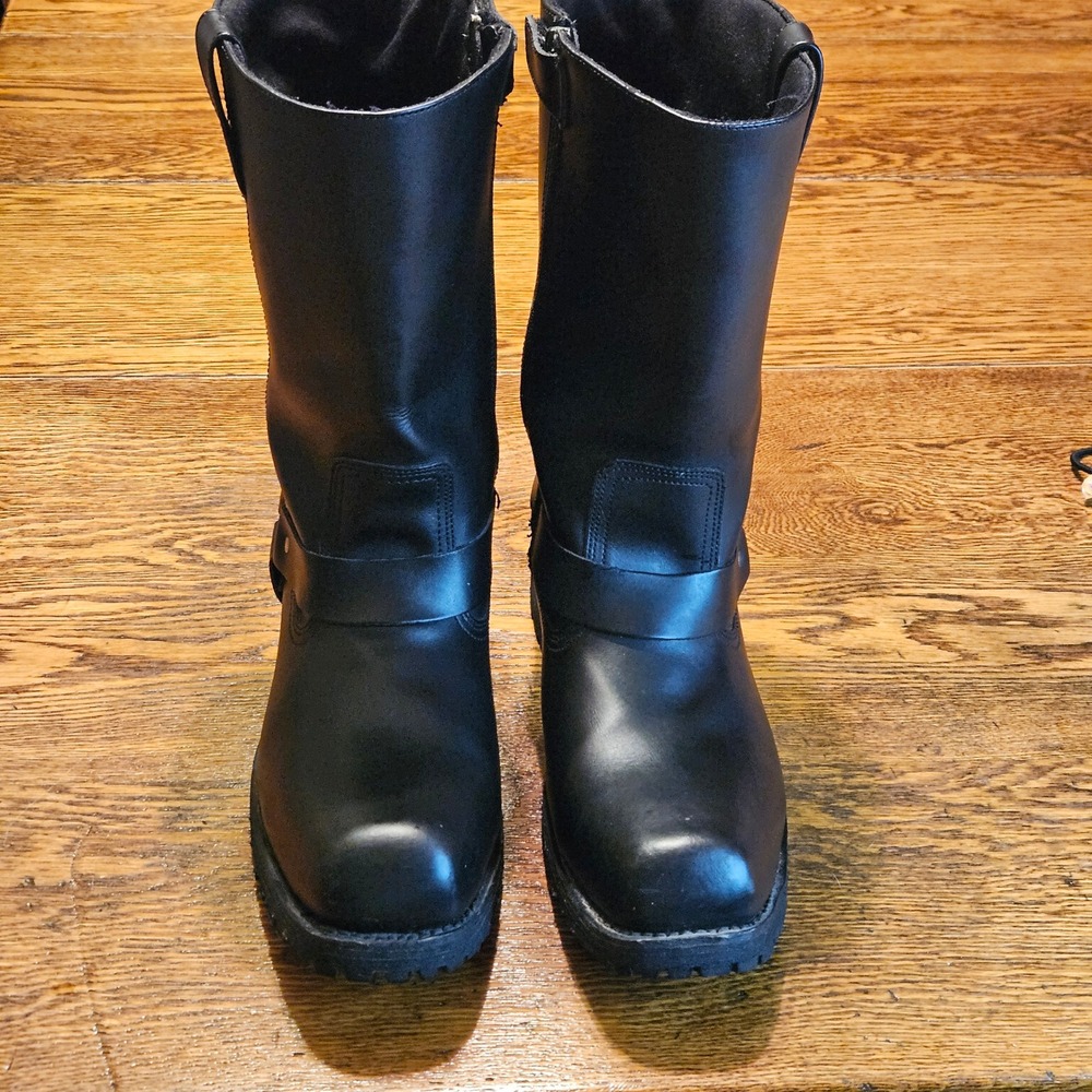 M-Boss BOS-49001 Mens Black Leather Harness Motorcycle‎ Boots Square Toe Size 14